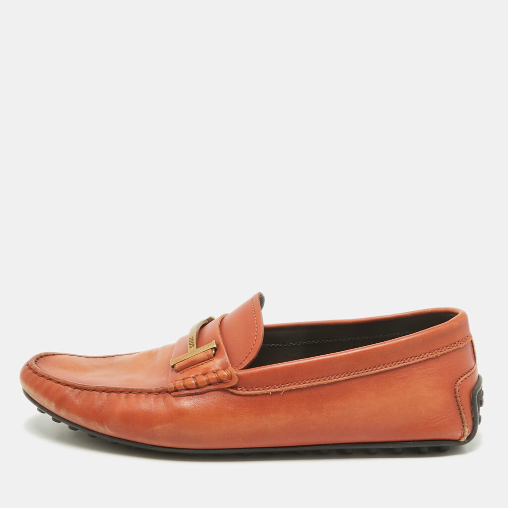 Tod's Brown Leather Double T Logo Slip On Penny Loafers Size 44