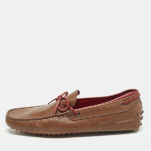 Tod's For Ferrari Brown Leather Bow Slip On Loafers Size 43