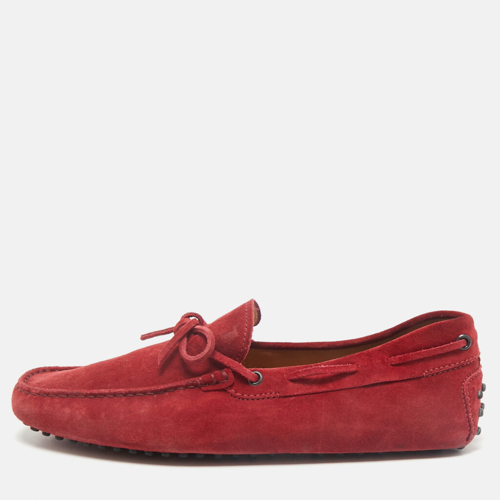 luxury-men-tods-used-shoes-p1161454-010 Tod's Dark Red Suede Slip On Loafers Size 43