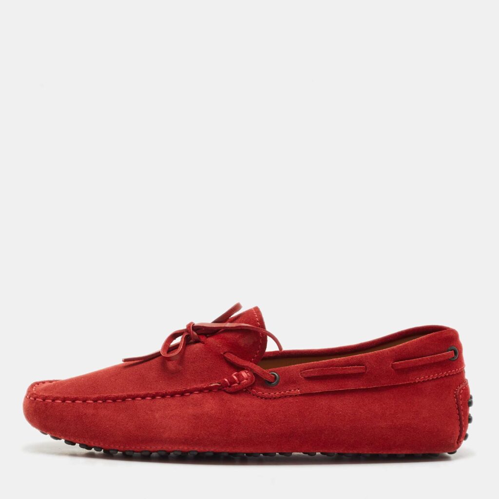 luxury-men-tods-used-shoes-p1163131-003 Tod's Dark Red Suede Slip On Loafers Size 42