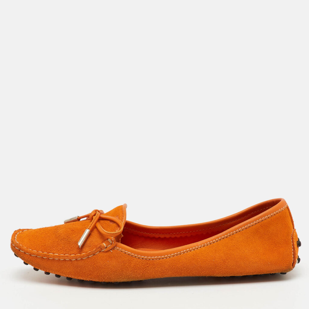 luxury-men-tods-used-shoes-p1165342-010 Tod's Orange Suede Bow Slip On Loafers Size 39