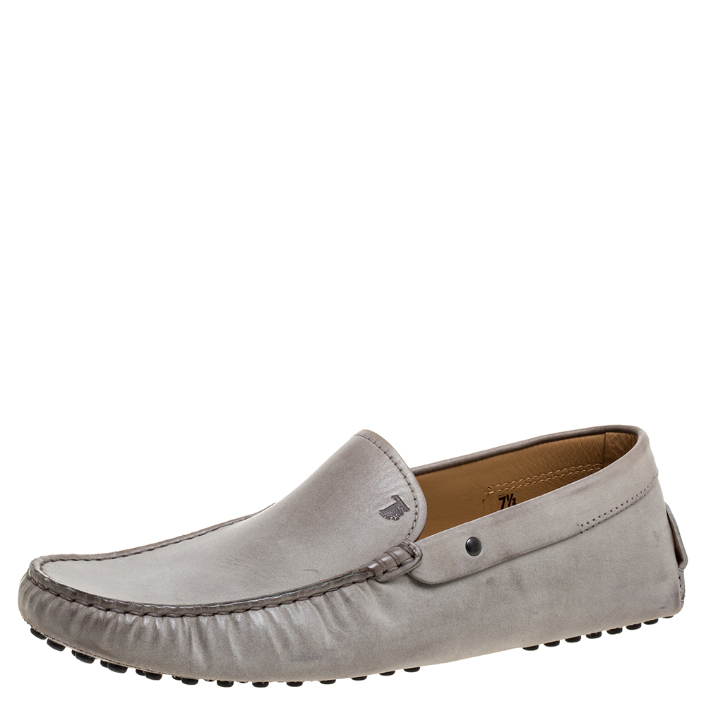 luxury-men-tods-used-shoes-p355298-006 Tod's Grey Leather Slip On Loafers Size 41.5