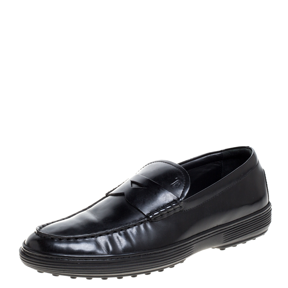 luxury-men-tods-used-shoes-p367119-007 Tod's Black Patent Leather Penny Loafers Size 39.5