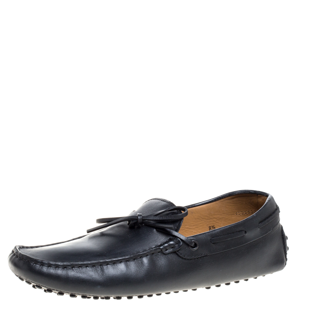 luxury-men-tods-used-shoes-p367152-006 Tod's Black Leather Gommino Driving Bow Loafers Size 42.5