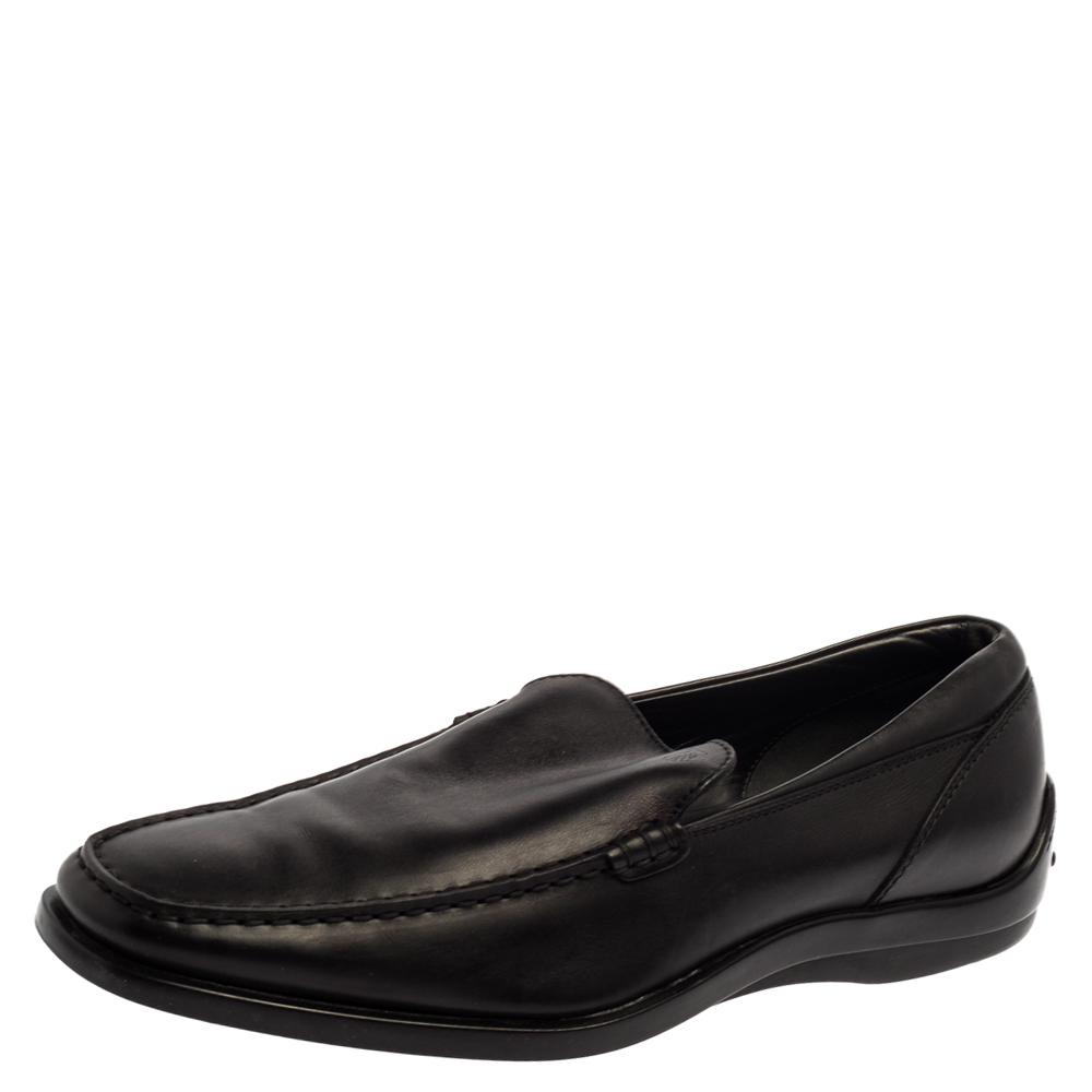 luxury-men-tods-used-shoes-p367217-001 Tod's Black Leather Slip On Loafers Size 41