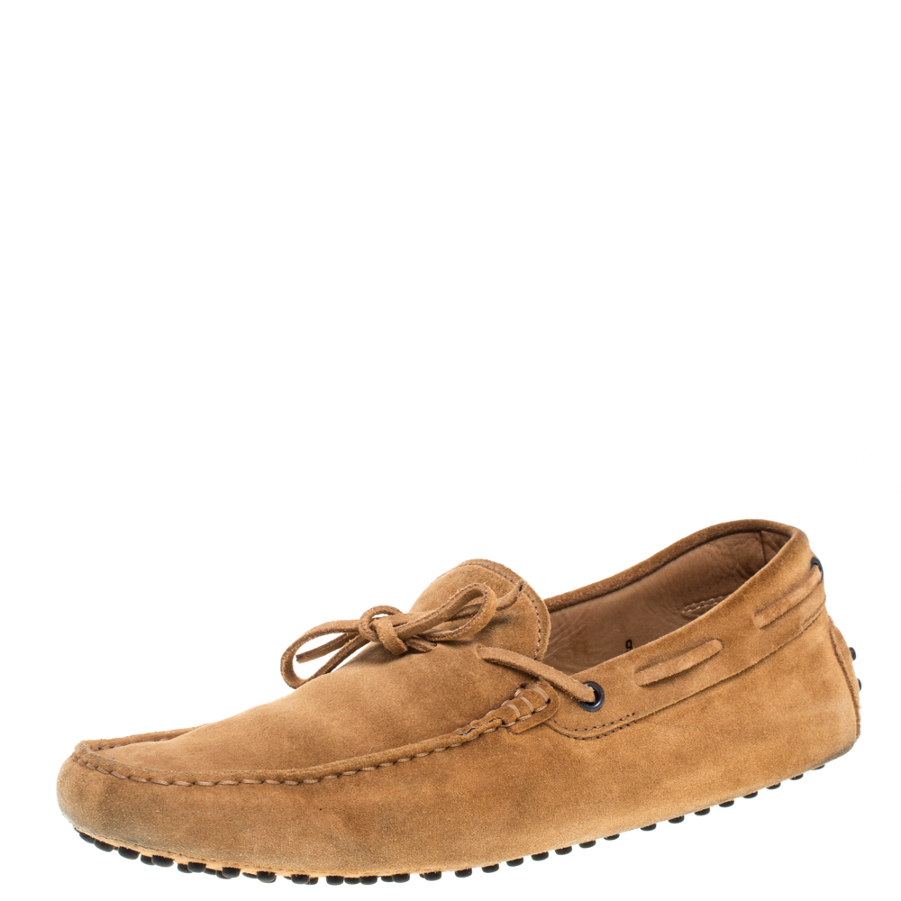 luxury-men-tods-used-shoes-p368451-006 Tod's Tan Suede Gommino Driving Slip On Loafers Size 43