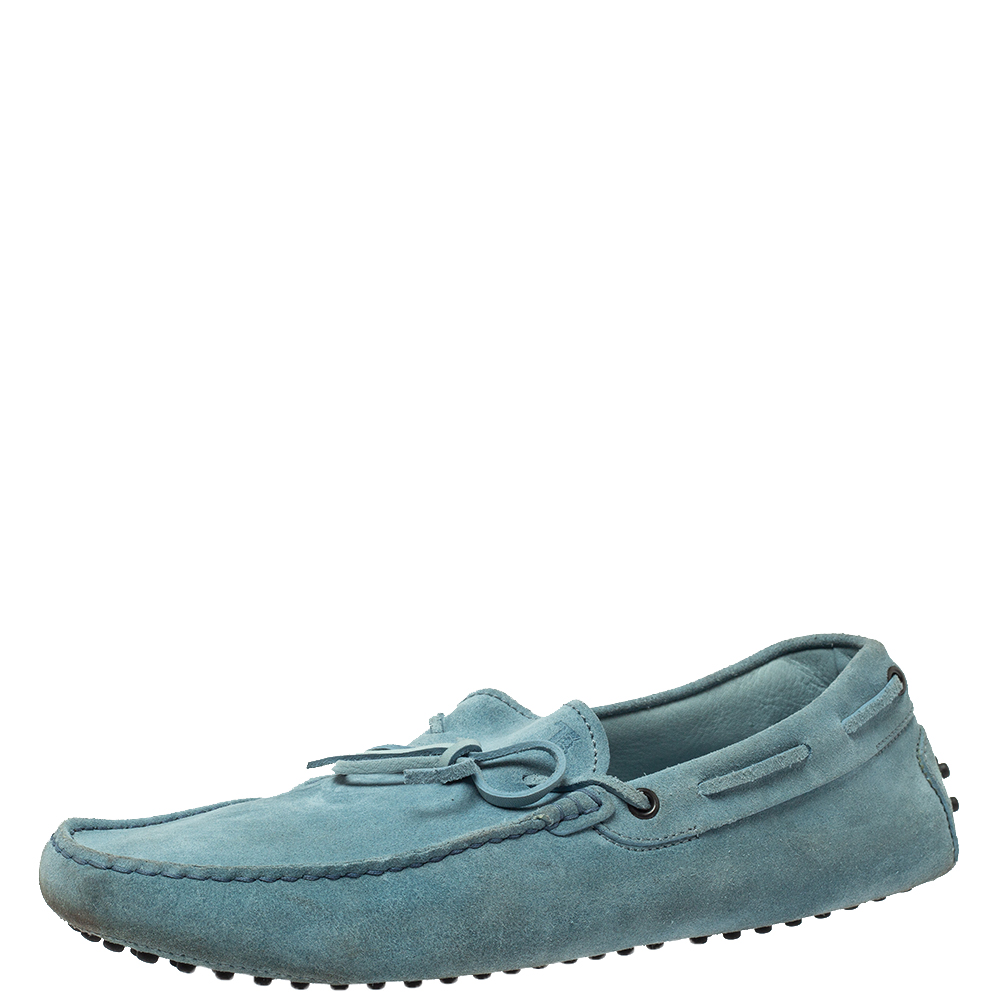 luxury-men-tods-used-shoes-p368783-005 Tod's Light Blue Suede Bow Slip On Loafers Size 44.5