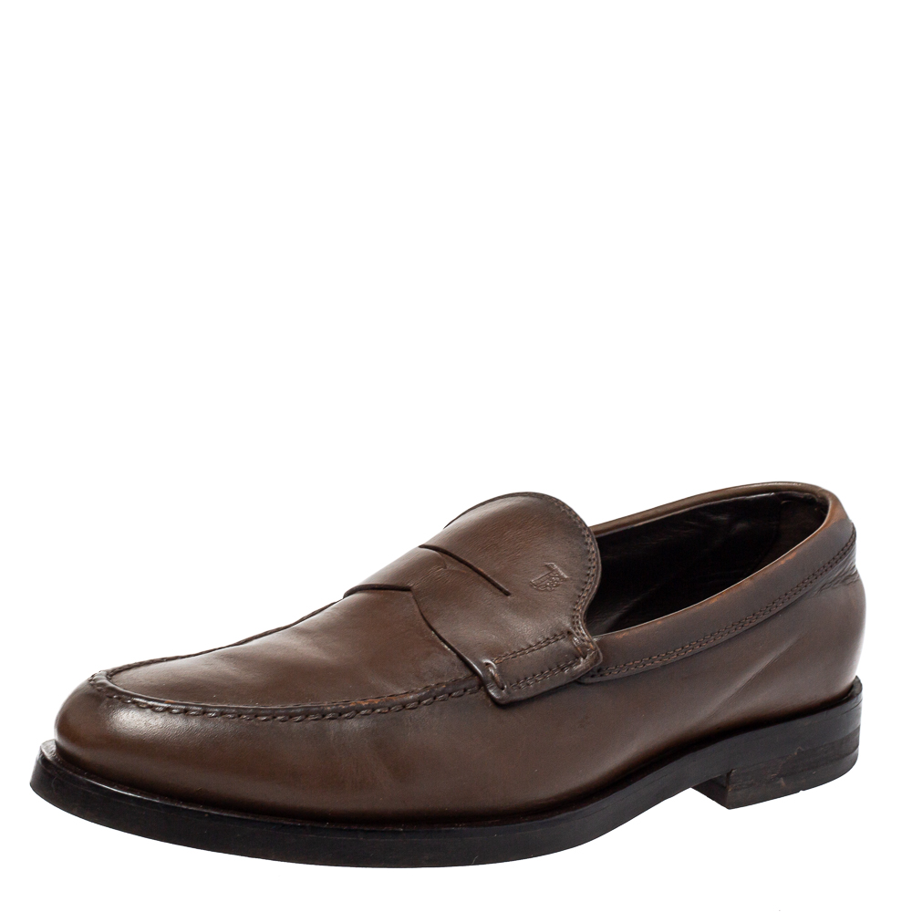 Tod's Brown Leather Penny Slip On Loafers Size 39.5