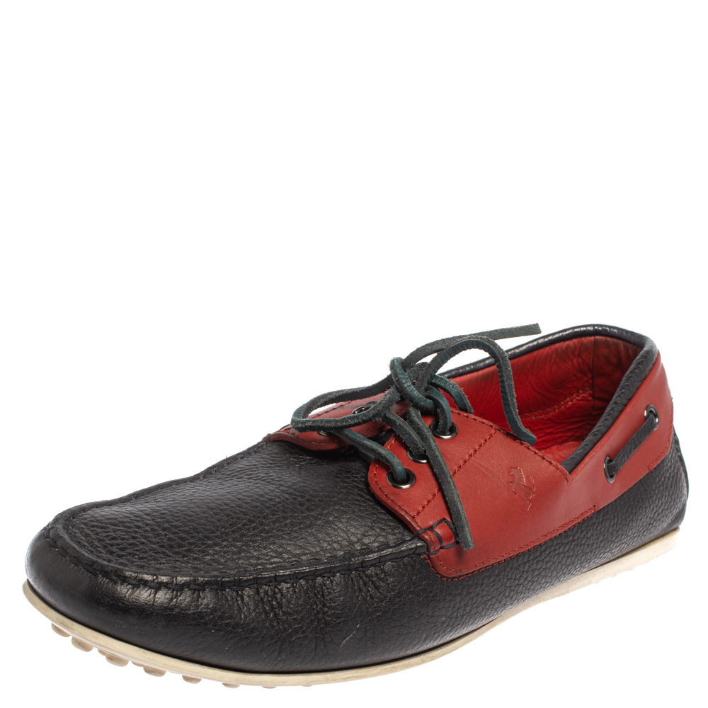 Tod's For Ferrari Navy Blue/Red Leather Lace Loafers Size 41
