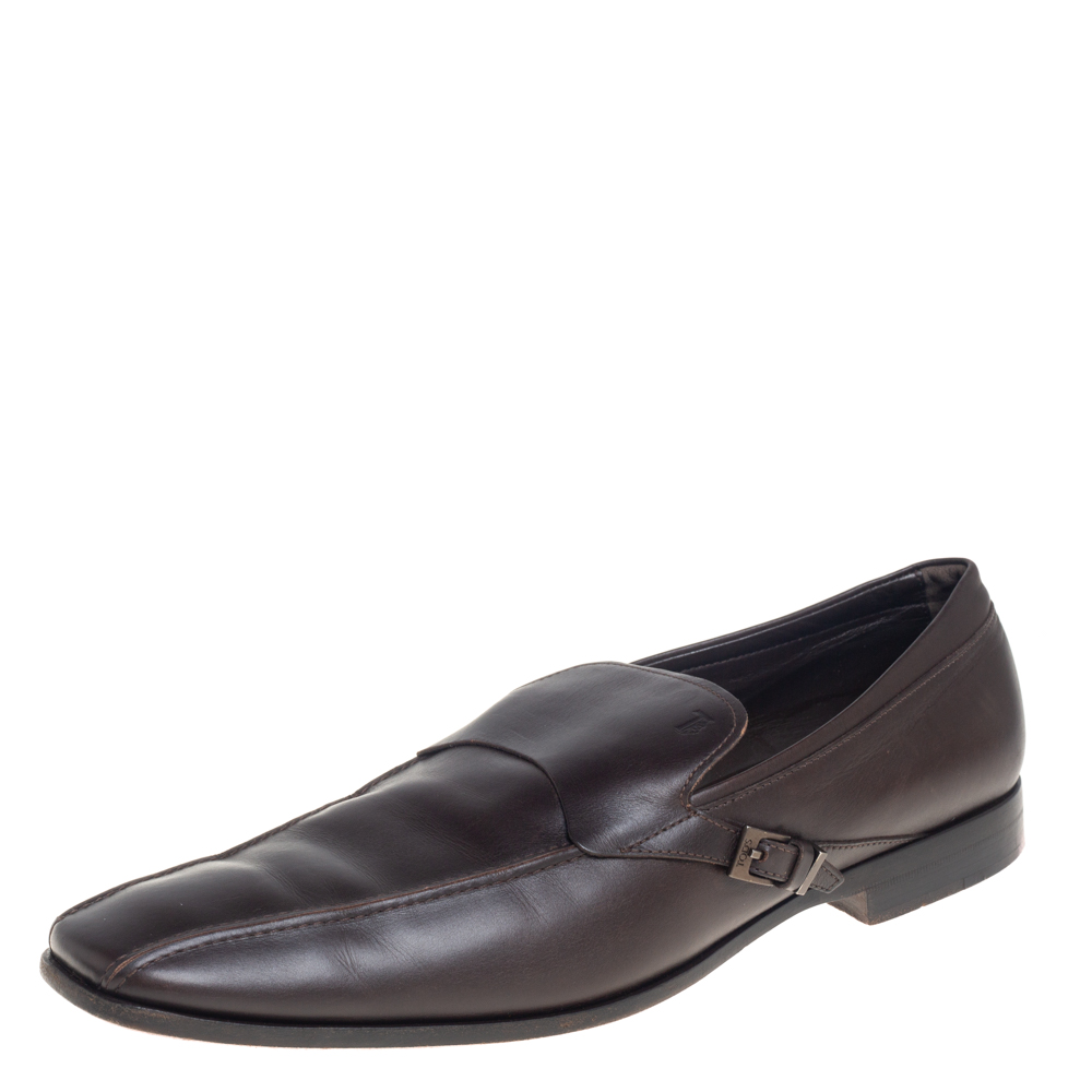 luxury-men-tods-used-shoes-p434777-006 Tods Brown Leather Slip On Loafers Size 45.5
