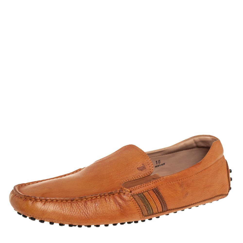 luxury-men-tods-used-shoes-p446134-003 Tods Light Brown Leather Slip On Loafers Size 44.5