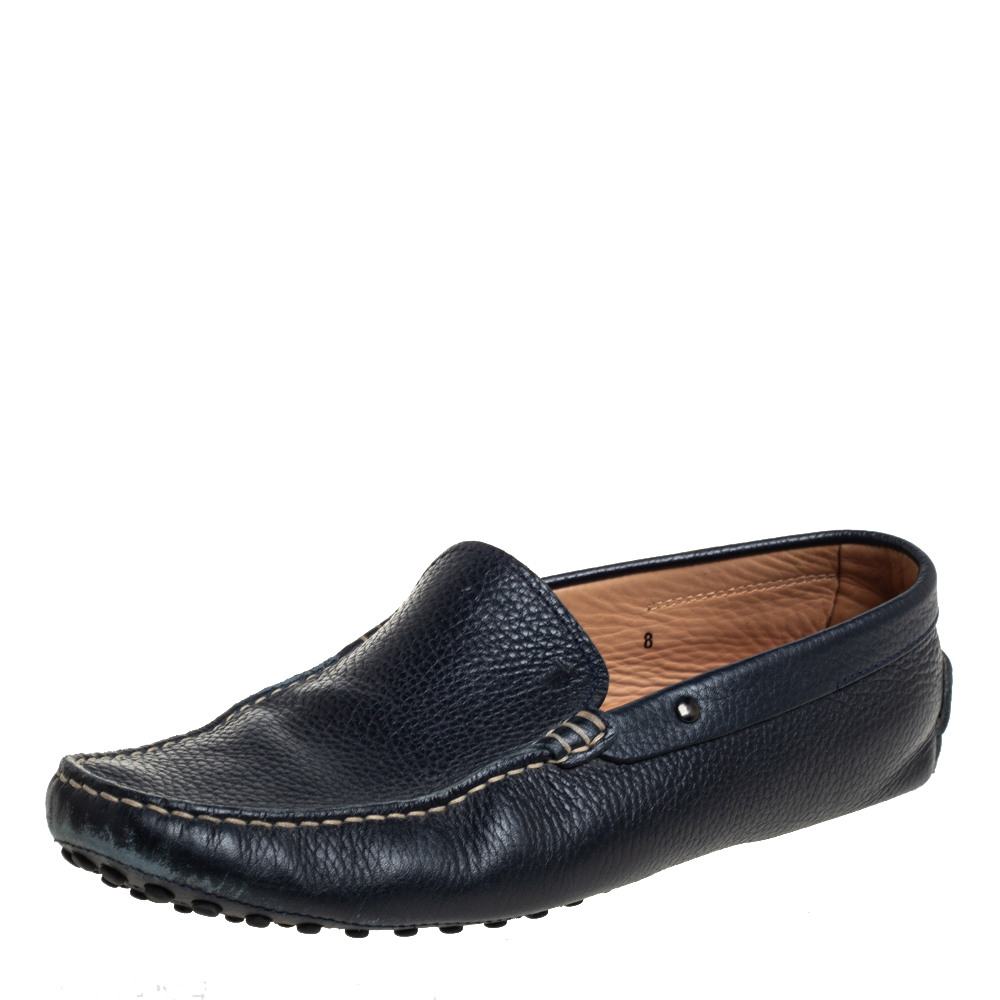 luxury-men-tods-used-shoes-p447997-003 Tod's Navy Blue Leather Slip On Loafer Size 42