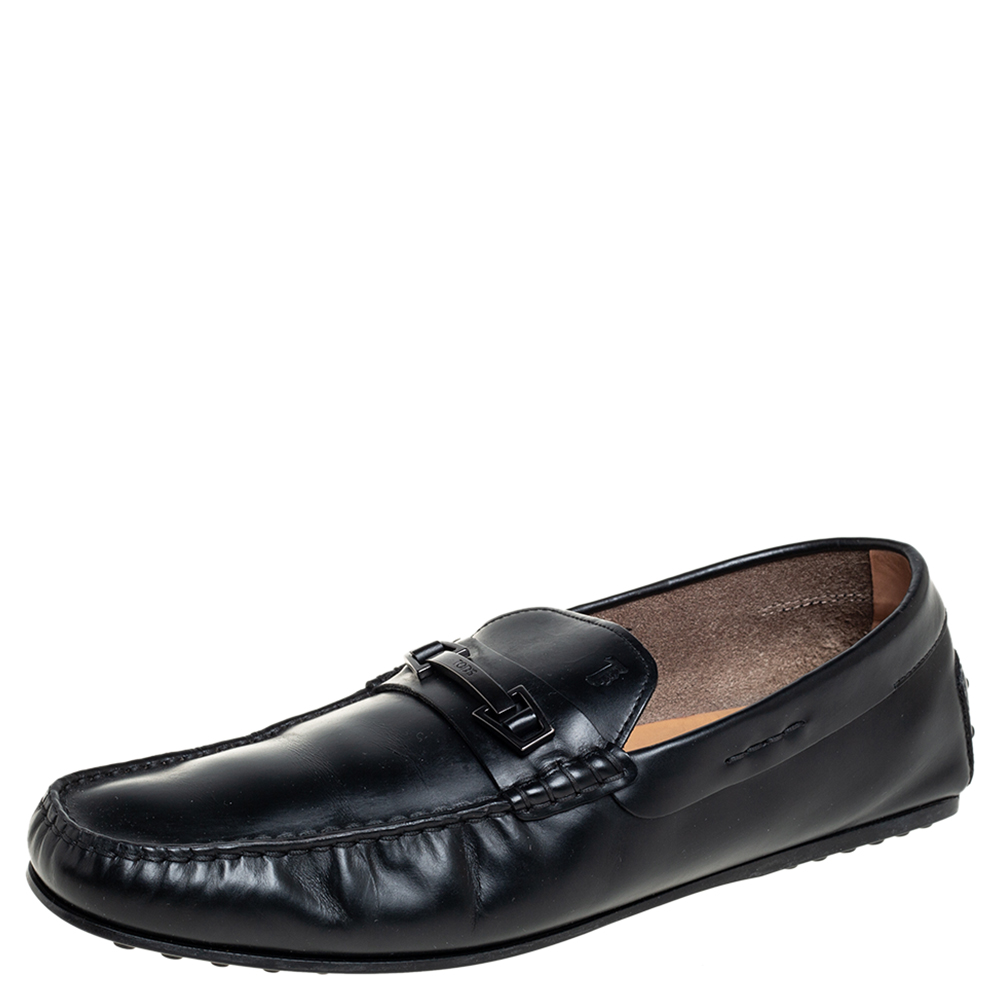 luxury-men-tods-used-shoes-p457246-001 Tod's Black Leather Slip on Loafer Size 43