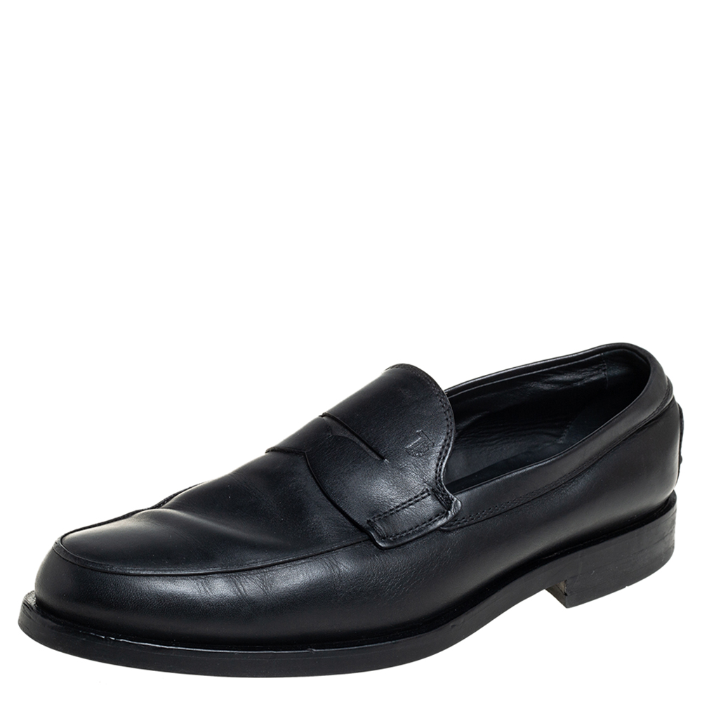 luxury-men-tods-used-shoes-p457247-002 Tod's Black Leather Slip On Loafers Size 41