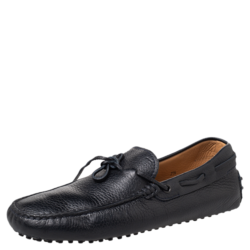 luxury-men-tods-used-shoes-p466803-008 Tod's Black Leather Bow Slip On Loafers Size 41.5
