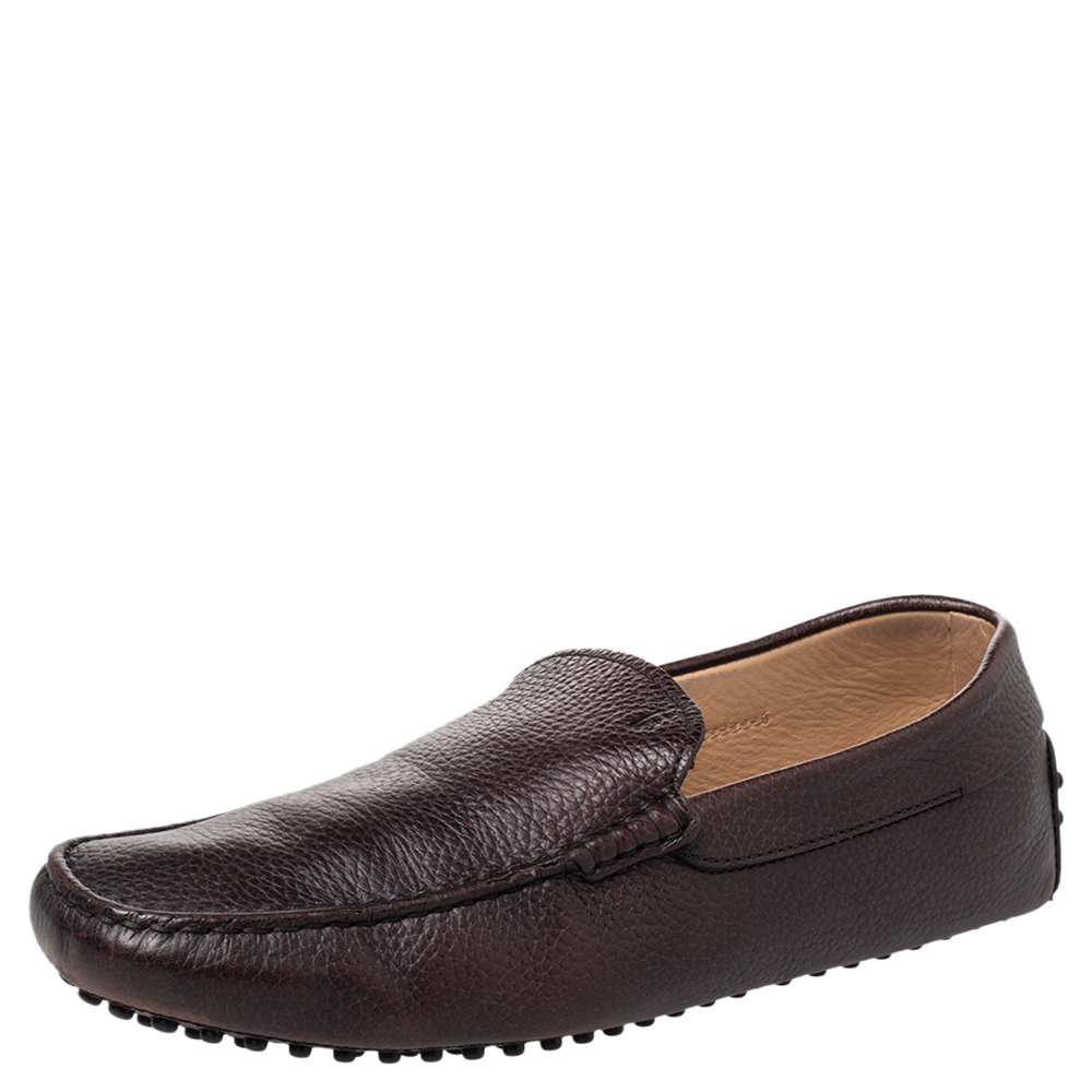 luxury-men-tods-used-shoes-p466885-008 Tods Brown Leather Slip on Loafers Size 42