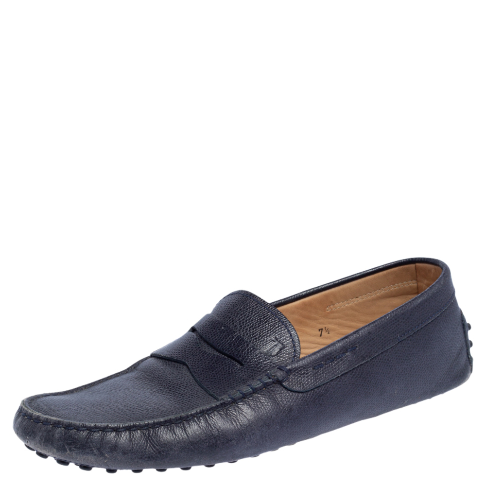 luxury-men-tods-used-shoes-p477101-009 Tod's Blue Leather Penny Loafers Size 41.5