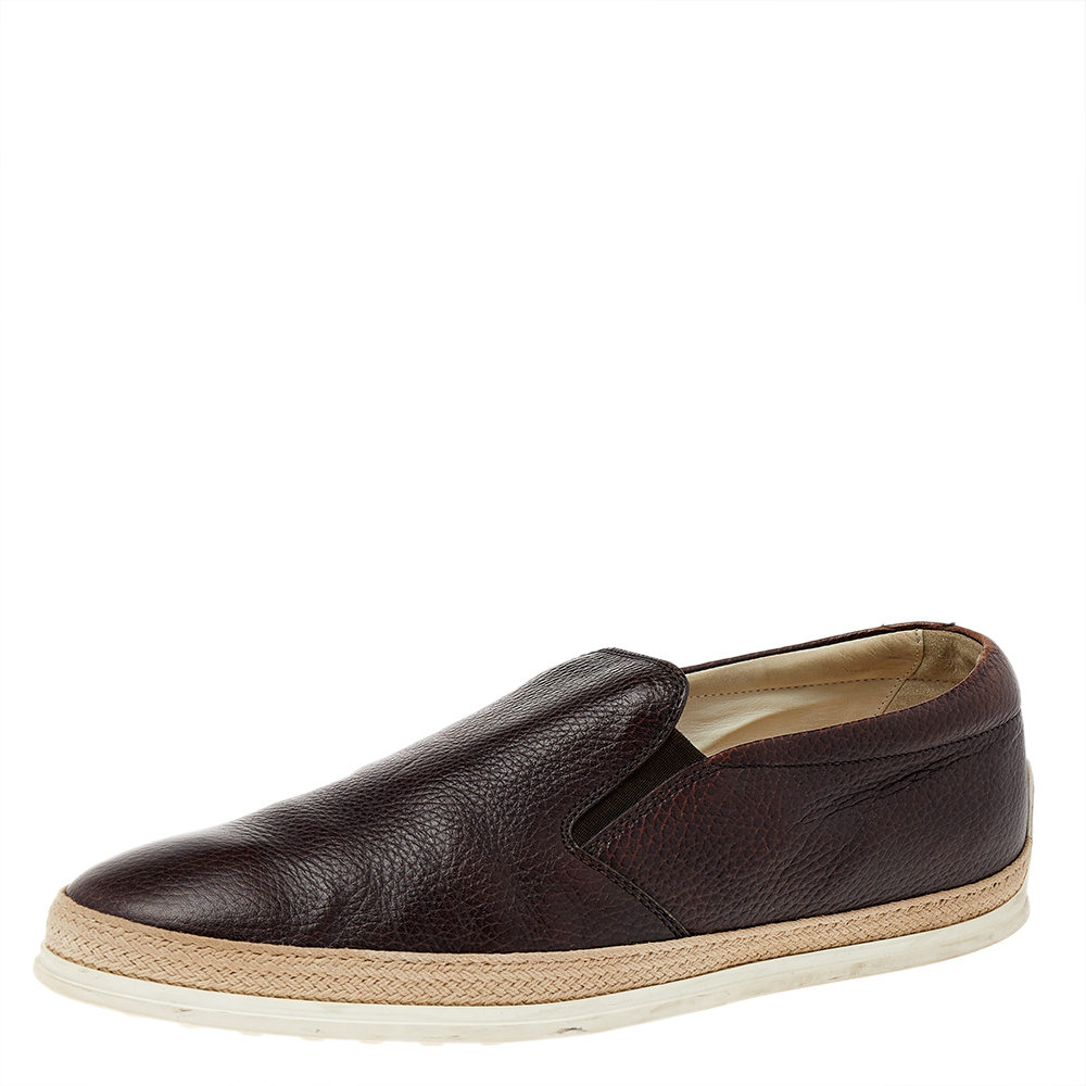 luxury-men-tods-used-shoes-p492021-006 Tod's Brown Leather Slip On Sneakers Size 45
