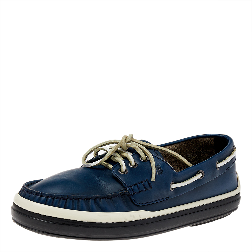 luxury-men-tods-used-shoes-p492029-006 Tod's Blue Leather Lace Up Boat Shoes Size 39.5