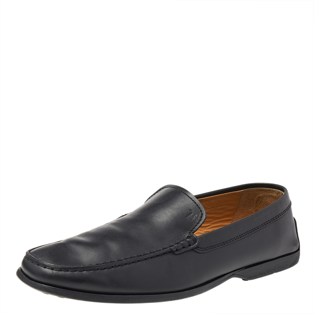 luxury-men-tods-used-shoes-p492538-006 Tod's Black Leather Slip On Loafers Size 42