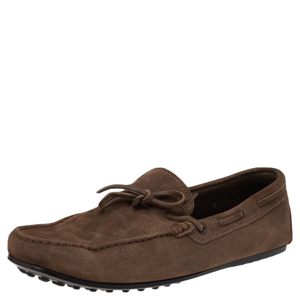 luxury-men-tods-used-shoes-p499454-009 Tods Brown Suede Slip on Loafers Size 43