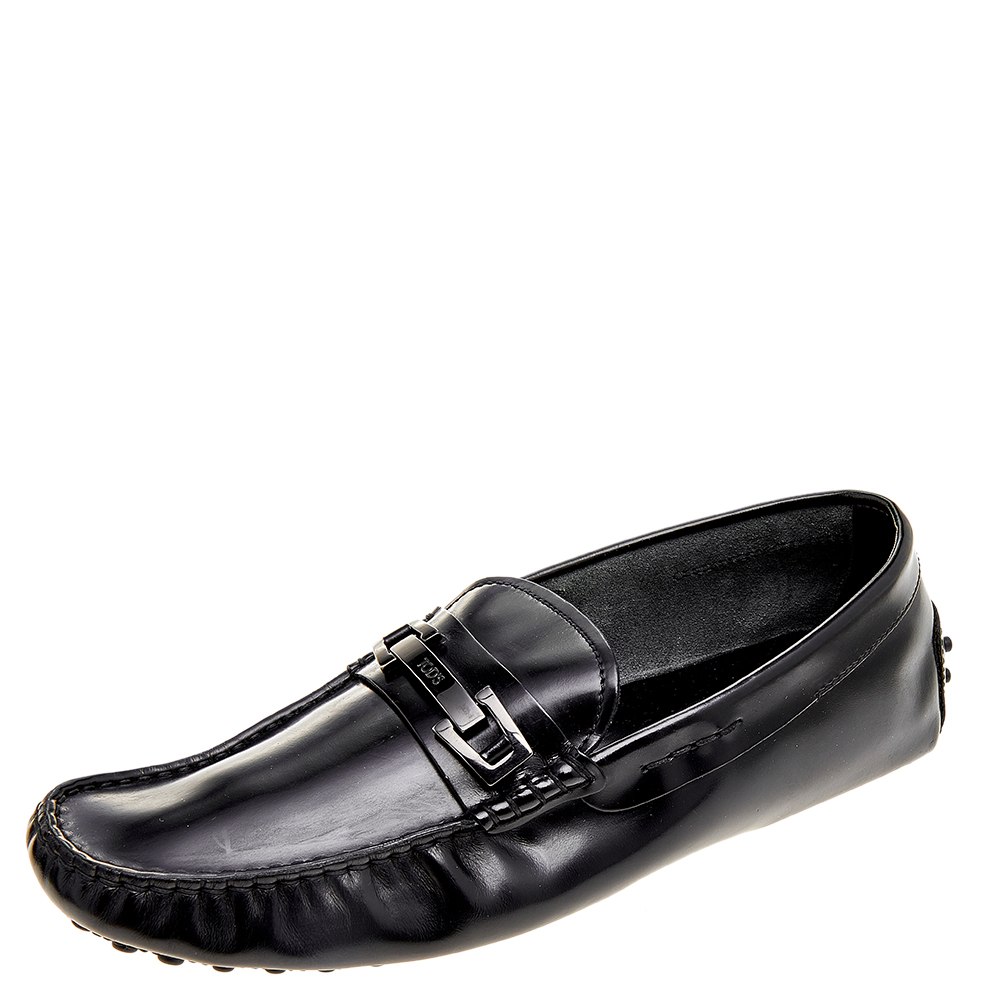 luxury-men-tods-used-shoes-p514758-006-1 Tods Black Leather Buckle Loafers Size 41.5