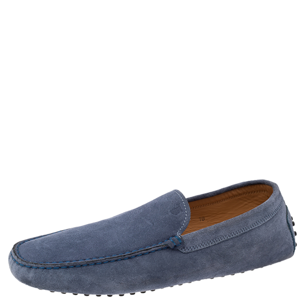luxury-men-tods-used-shoes-p514790-007-2 Tod's Blue Suede Slip On Loafers Size 44.5