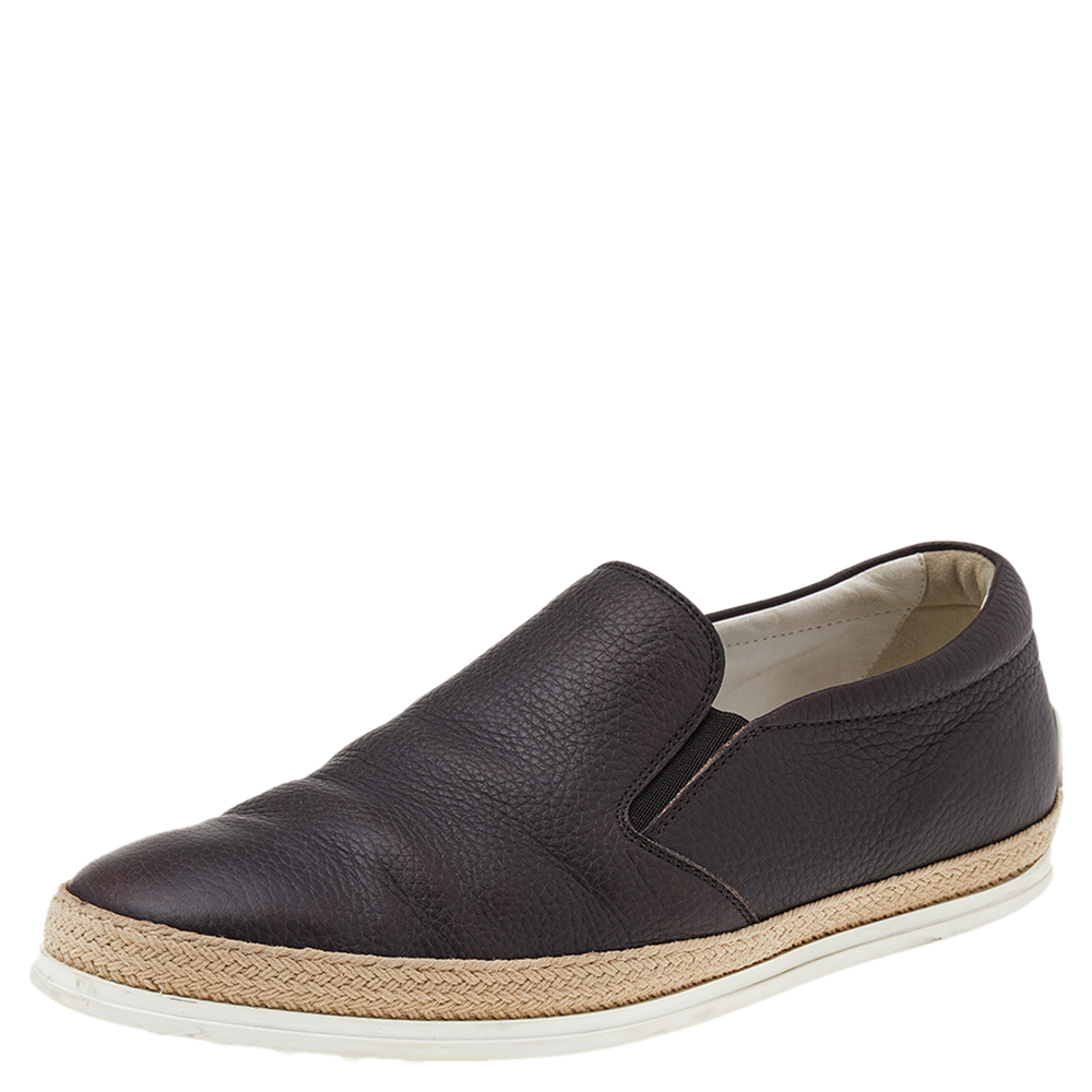 luxury-men-tods-used-shoes-p541088-006-2 Tod's Dark Brown Leather Slip On Sneakers Size 42.5