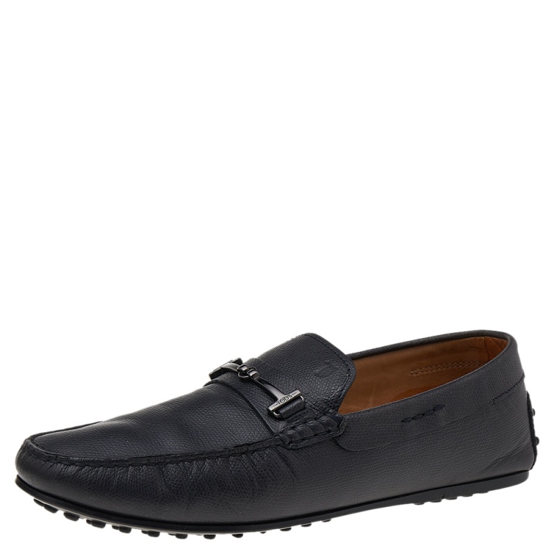 luxury-men-tods-used-shoes-p541095-1637211600-006-2 Tod's Black Leather T Logo Slip On Loafers Size 42