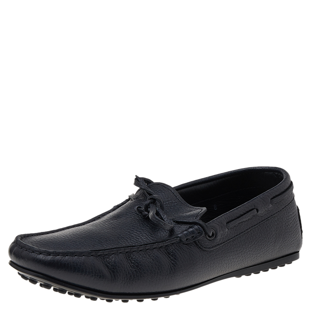 luxury-men-tods-used-shoes-p541099-002-2 Tod's Black Leather Slip On Loafers Size 42
