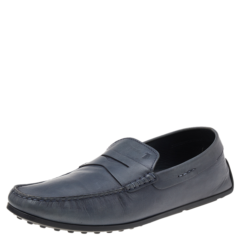 luxury-men-tods-used-shoes-p541127-009-2 Tod's Grey Leather Slip on Loafers Size 43