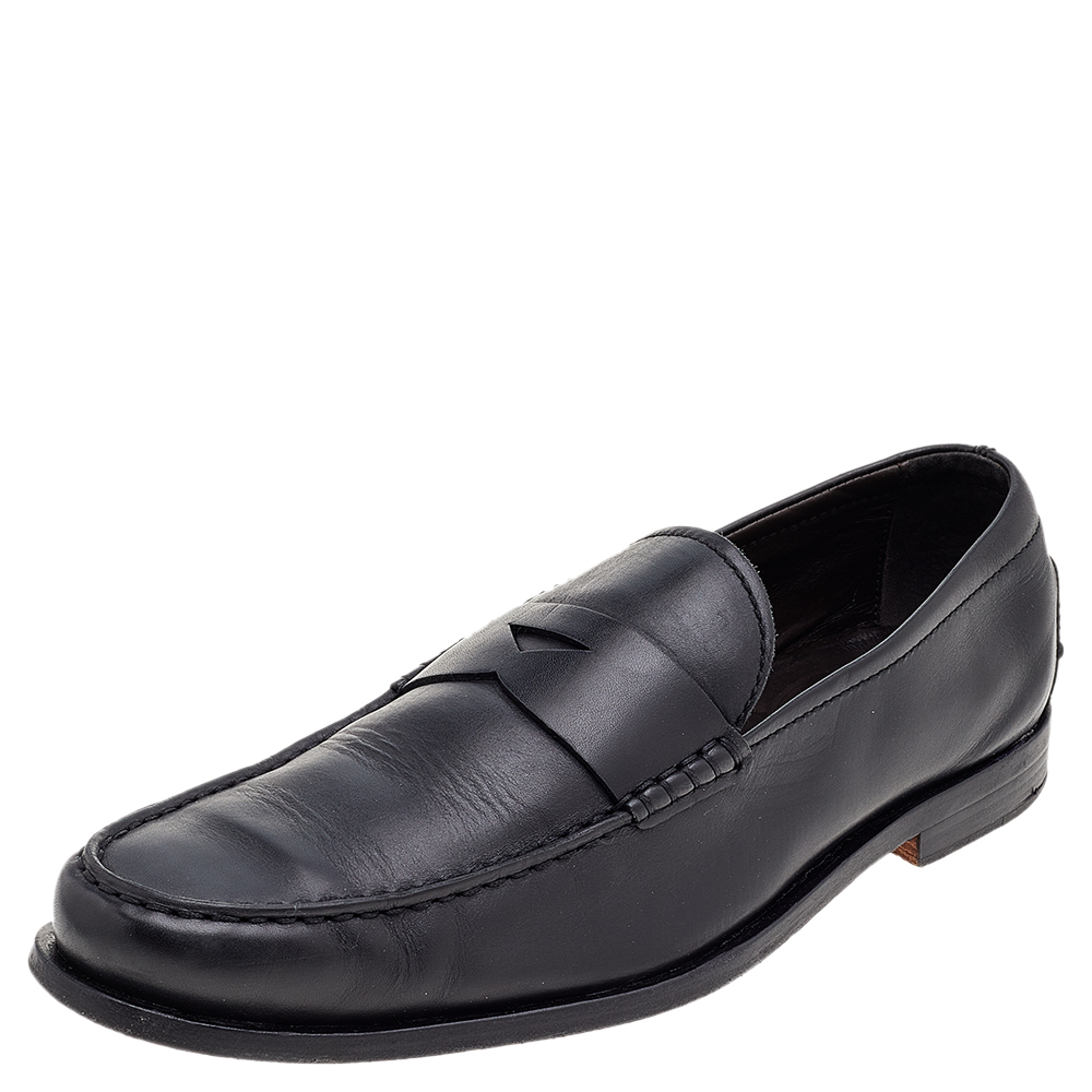 luxury-men-tods-used-shoes-p541283-009-2 Tod's Black Leather Slip on Loafers Size 42.5
