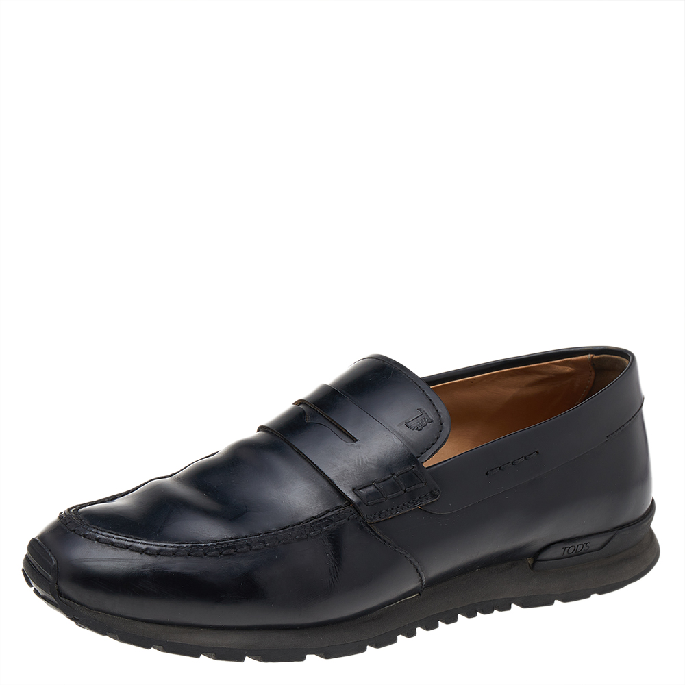 luxury-men-tods-used-shoes-p541314-006-2 Tod's Black Leather Penny Loafers Size 42