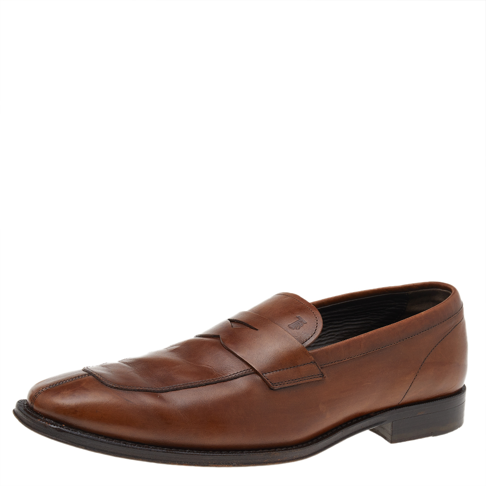 luxury-men-tods-used-shoes-p541476-006-2 Tod's Brown Leather Slip On Penny Loafers Size 42.5