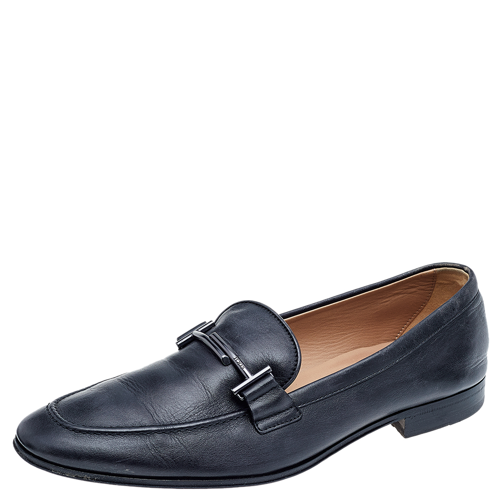 luxury-men-tods-used-shoes-p542260-009-2 Tod's Black Leather TT Slip on Loafers Size 43