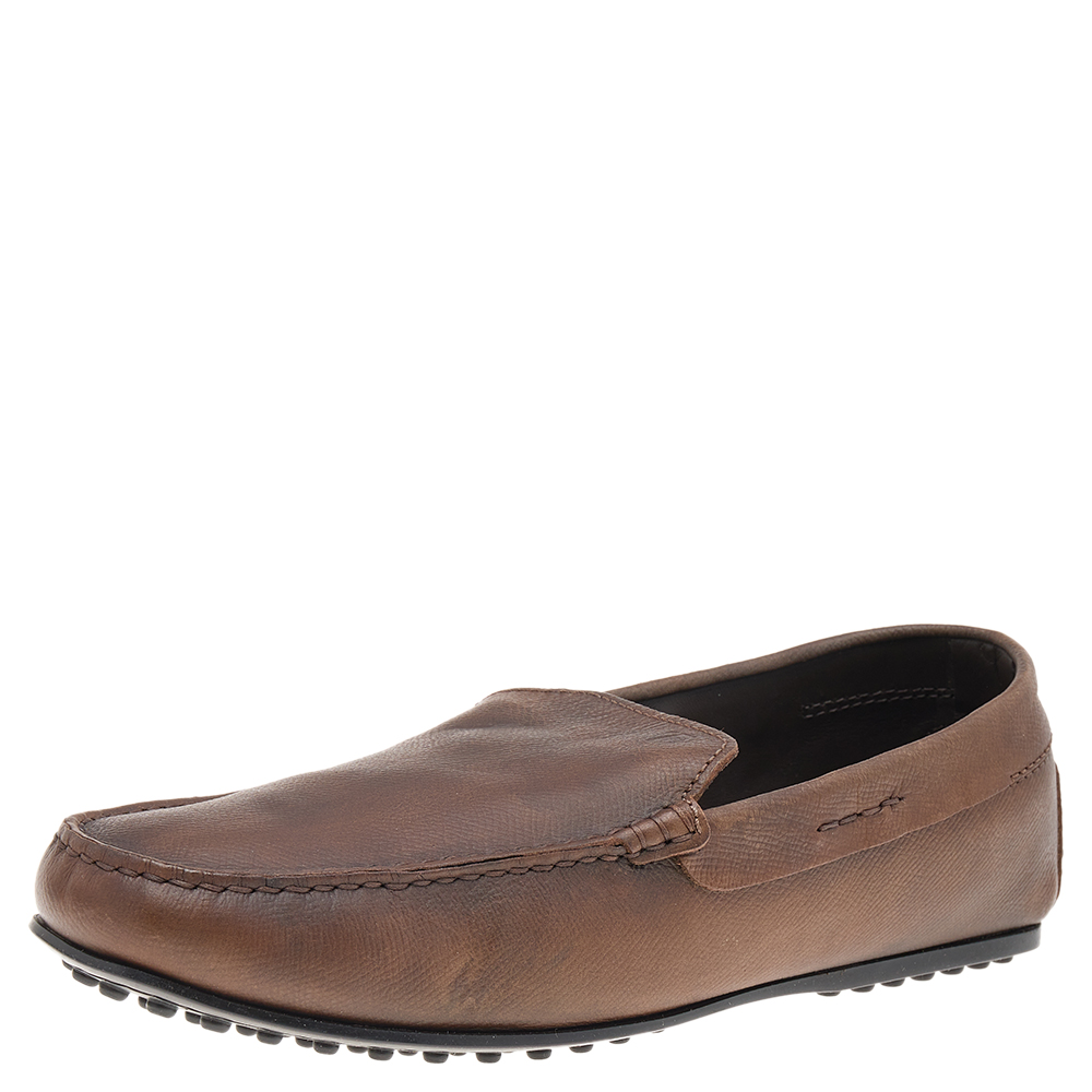 Tods Brown Leather Slip on Loafers Size 42.5