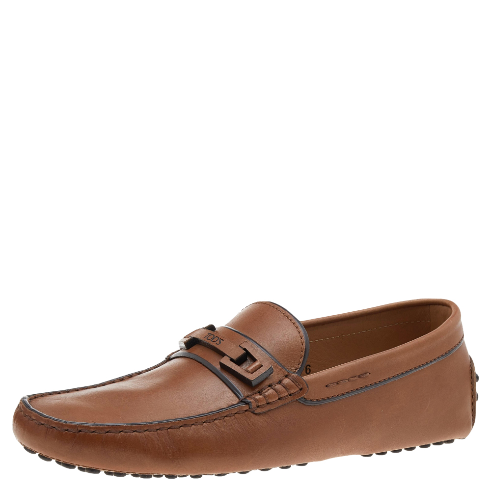 luxury-men-tods-used-shoes-p596735-003-2 Tod's Brown Leather Slip on Loafers Size 39.5