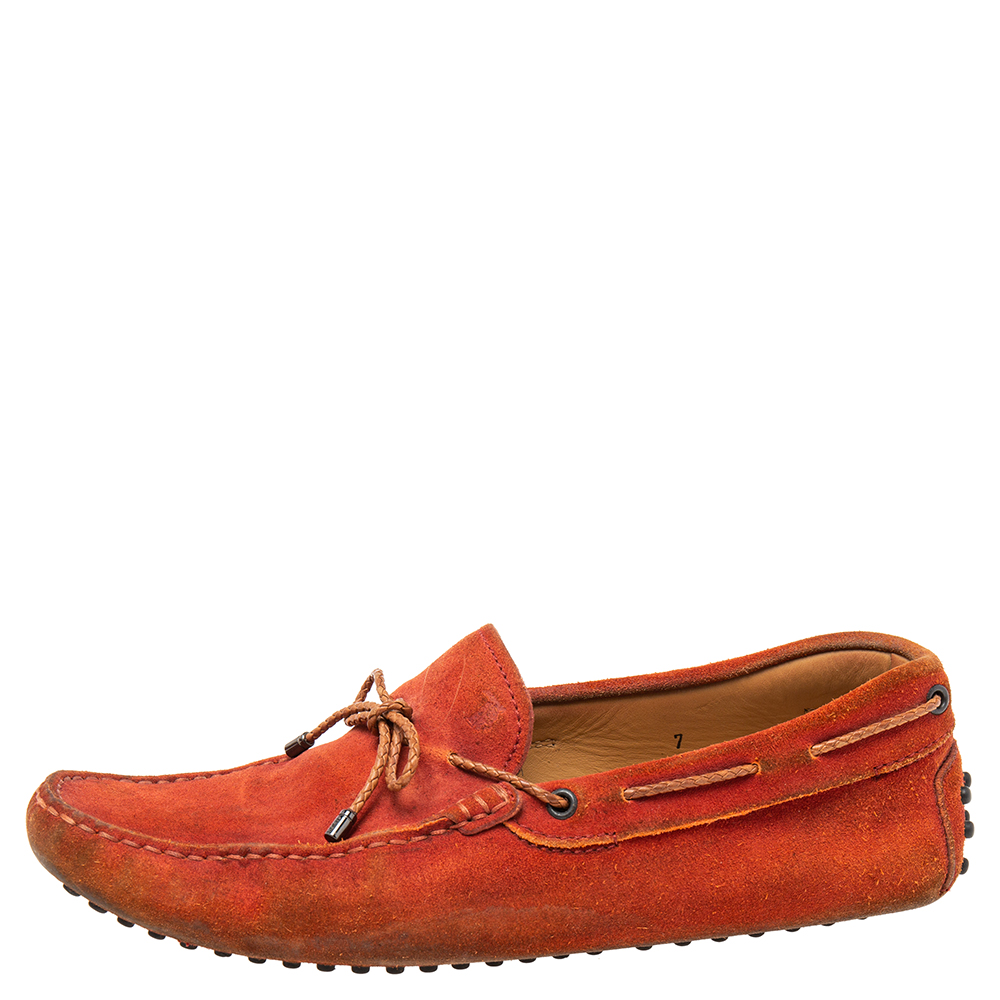 luxury-men-tods-used-shoes-p600334-008-2 Tod's Orange Suede Bow Loafers Size 41