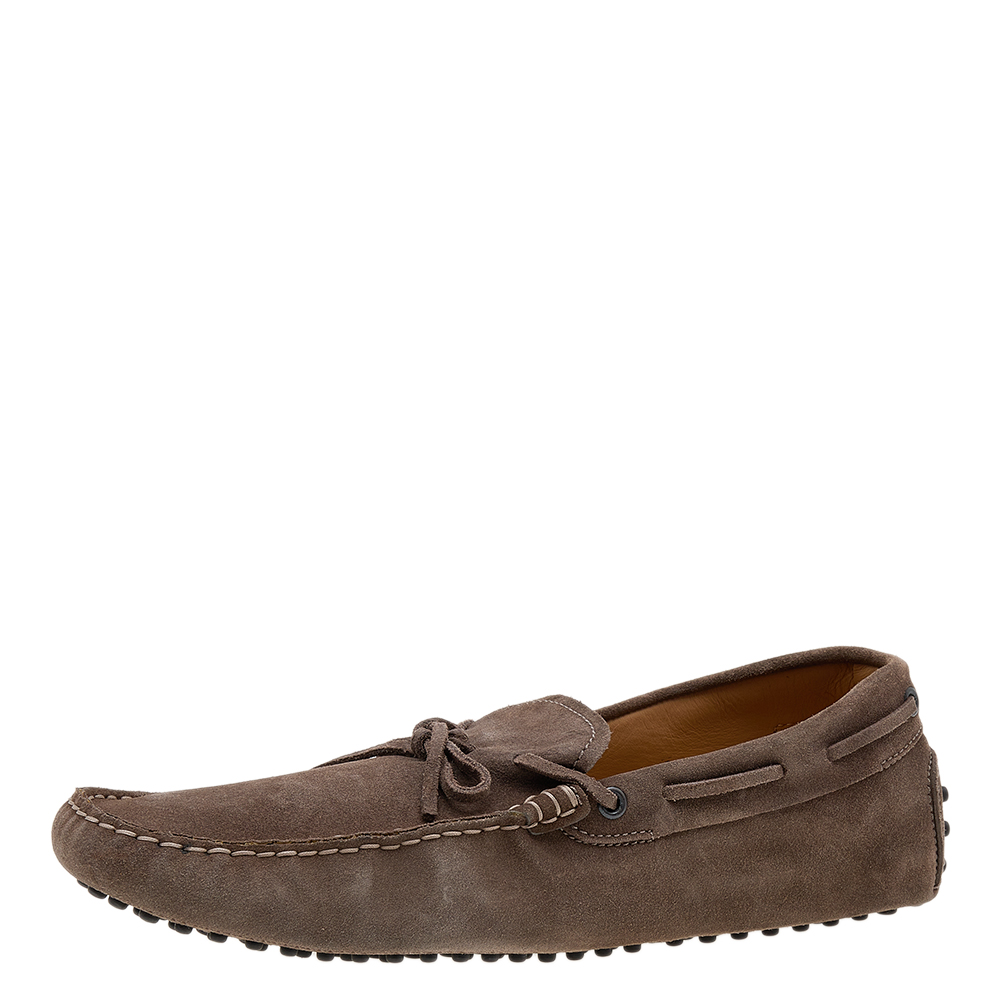 luxury-men-tods-used-shoes-p610602-006-2 Tod's Brown Suede Bow Slip On Loafers Size 43