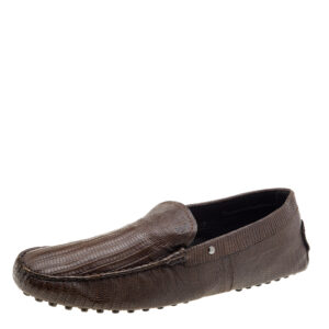 Tod's Brown Lizard Embossed Leather Slip On Loafers Size 41