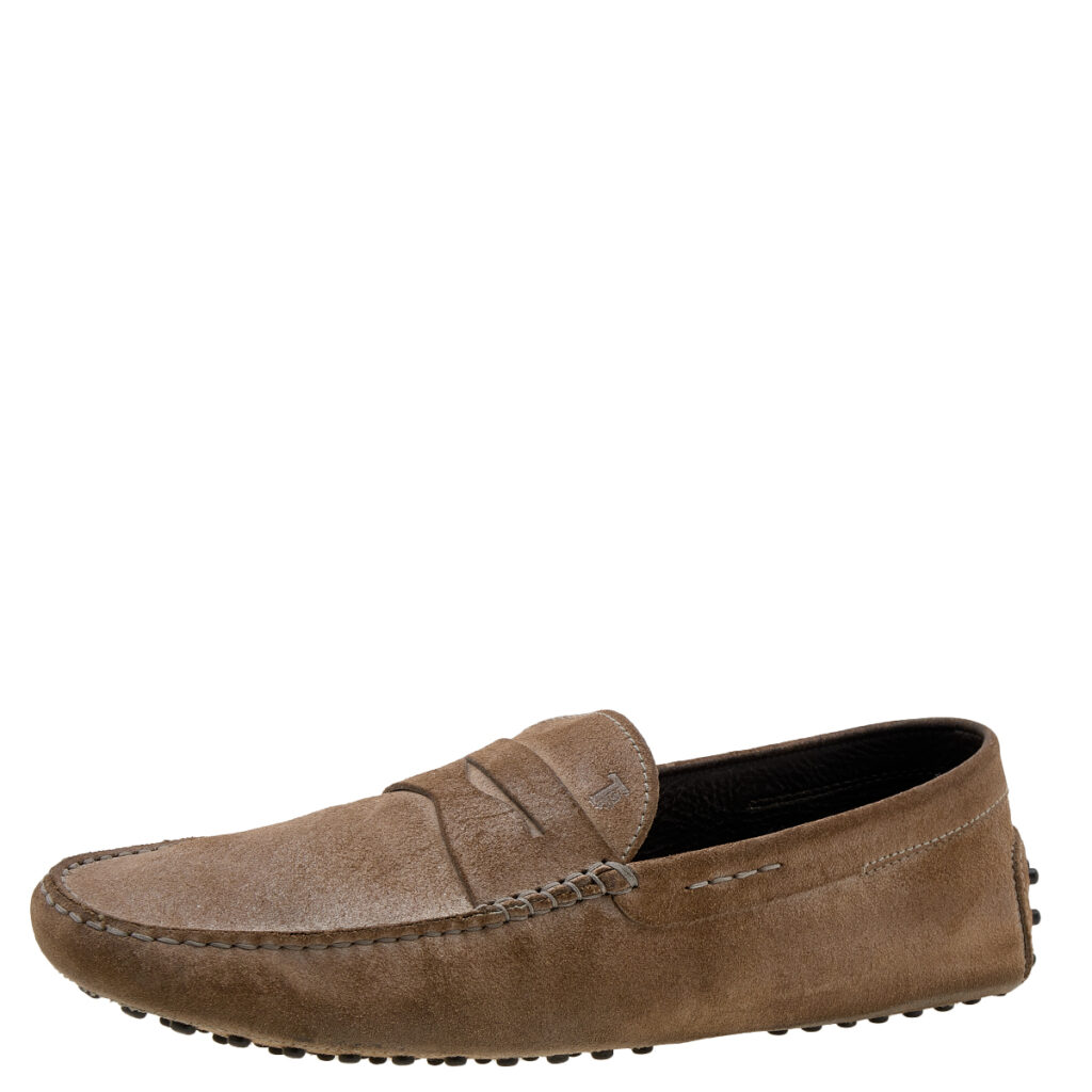 luxury-men-tods-used-shoes-p616918-006-2 Tod's Brown Suede Penny Slip On Loafers Size 45.5