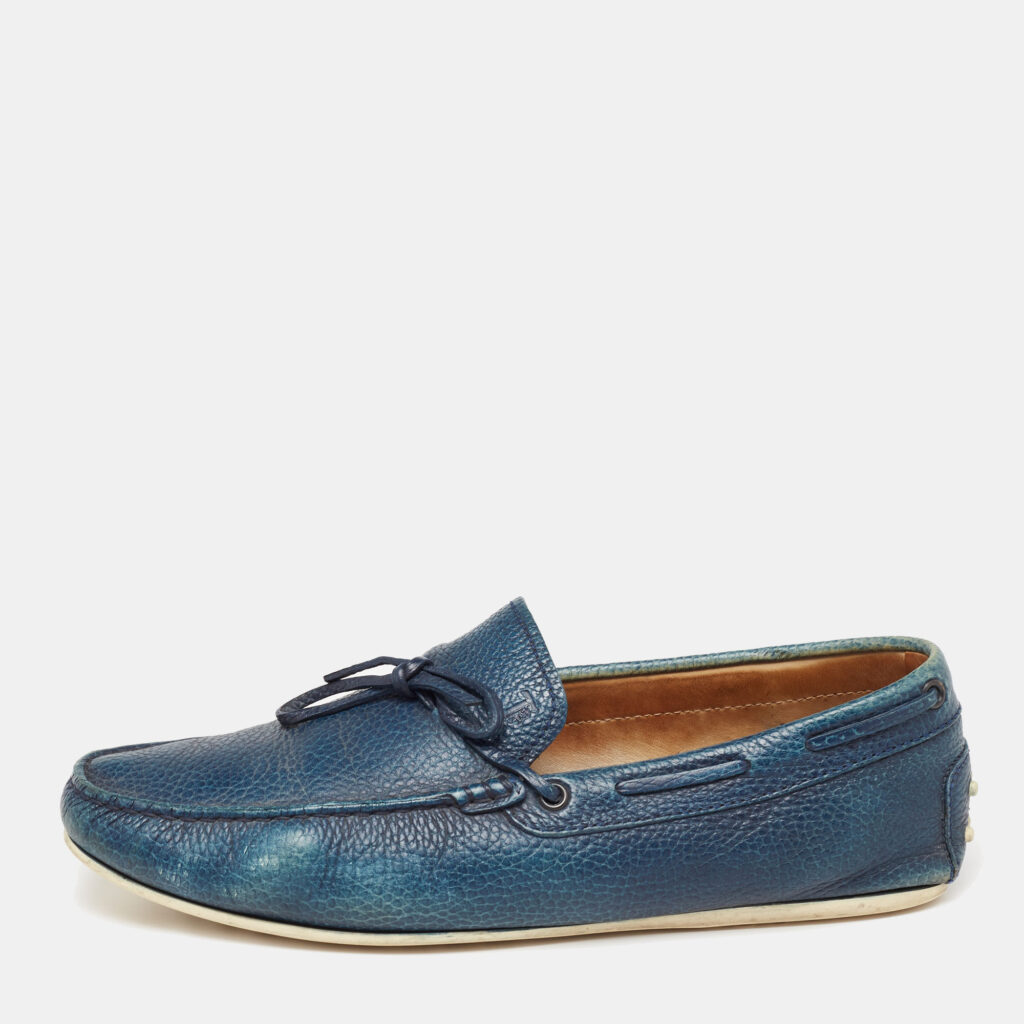 luxury-men-tods-used-shoes-p635238-003-2 Tod's Blue Leather Bow Slip-On Loafers Size 42.5