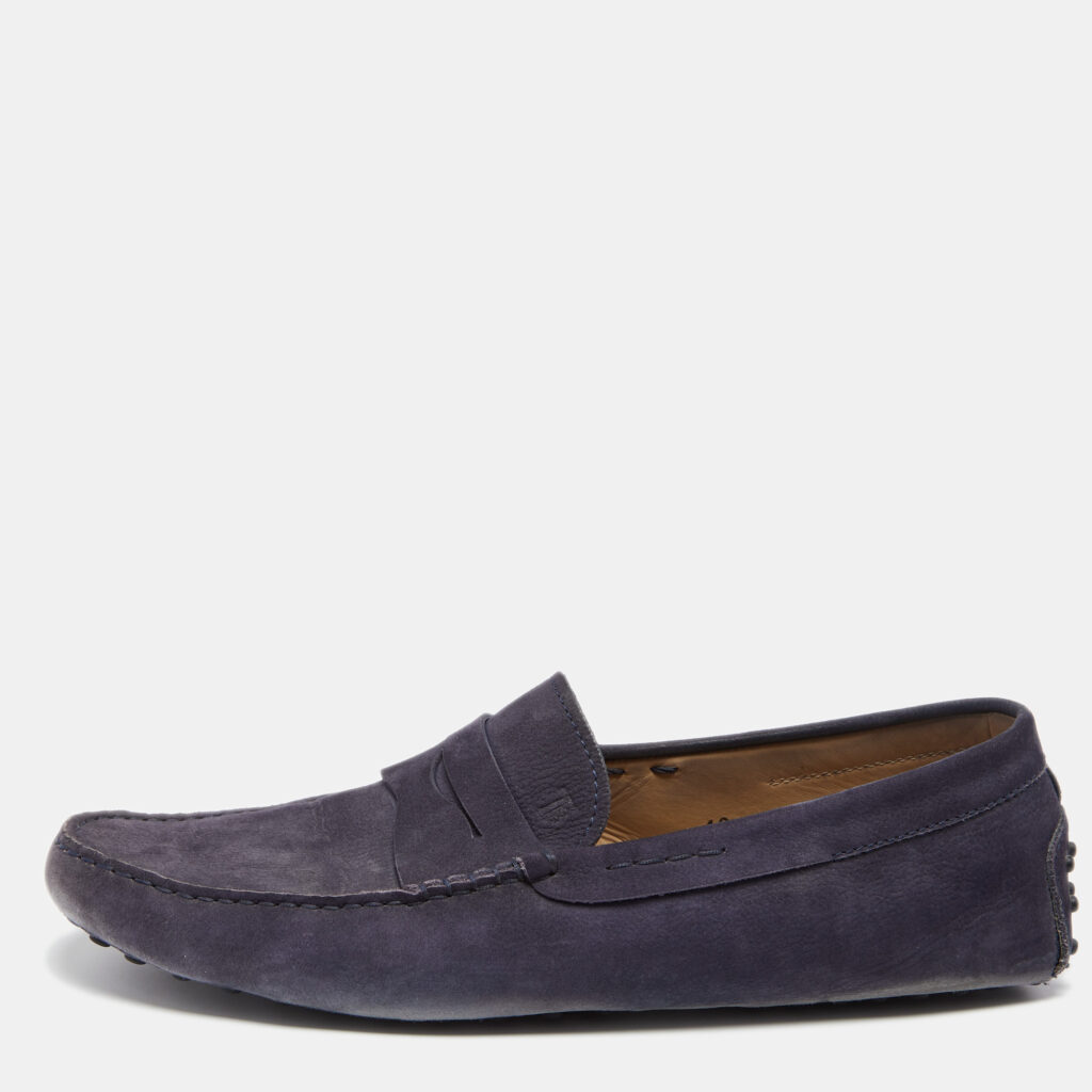 luxury-men-tods-used-shoes-p649584-001-1 Tod's Purple Suede Slip On Loafers Size 44.5