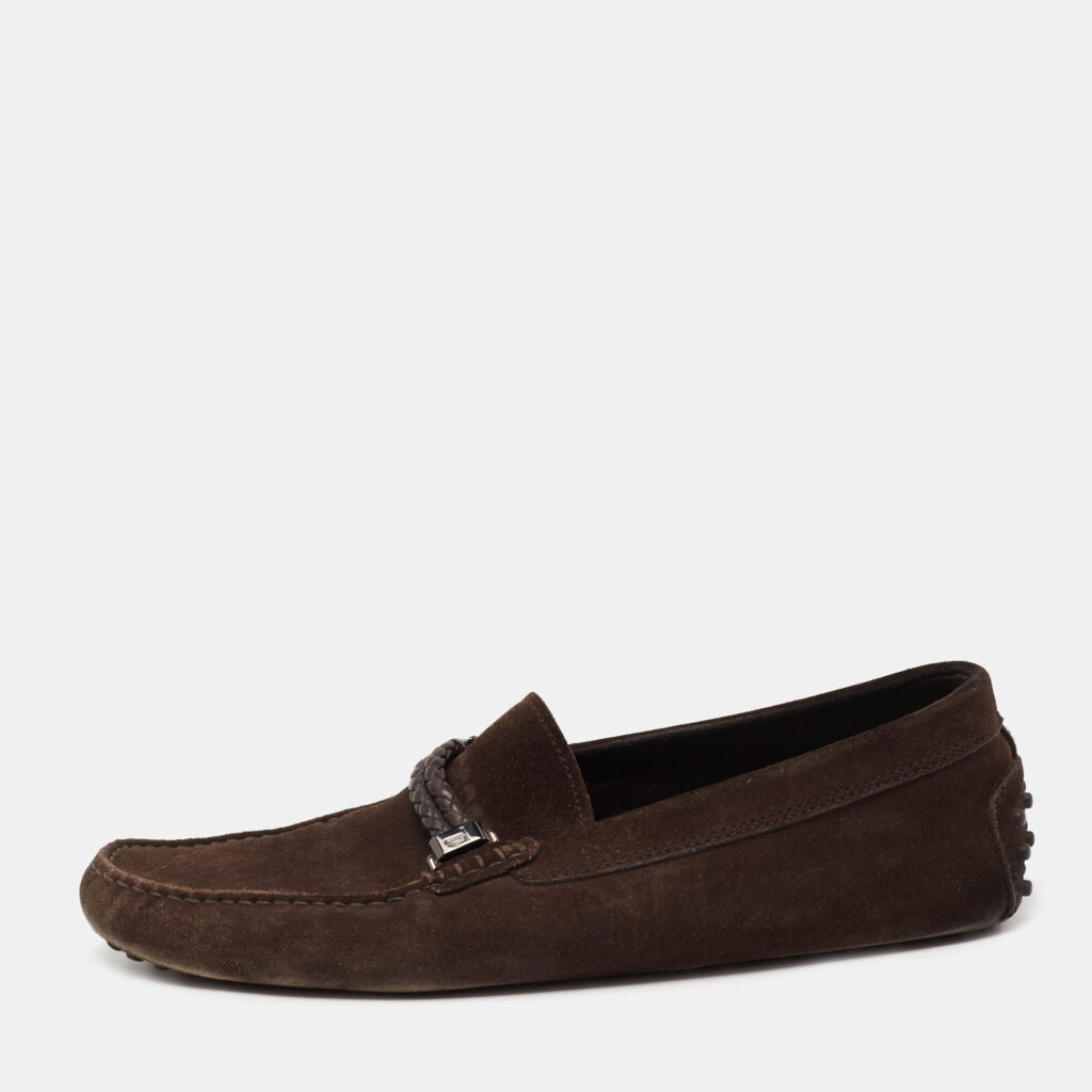 luxury-men-tods-used-shoes-p649602-003-2 Tod's Dark Brown Suede Slip On Loafers Size 44.5