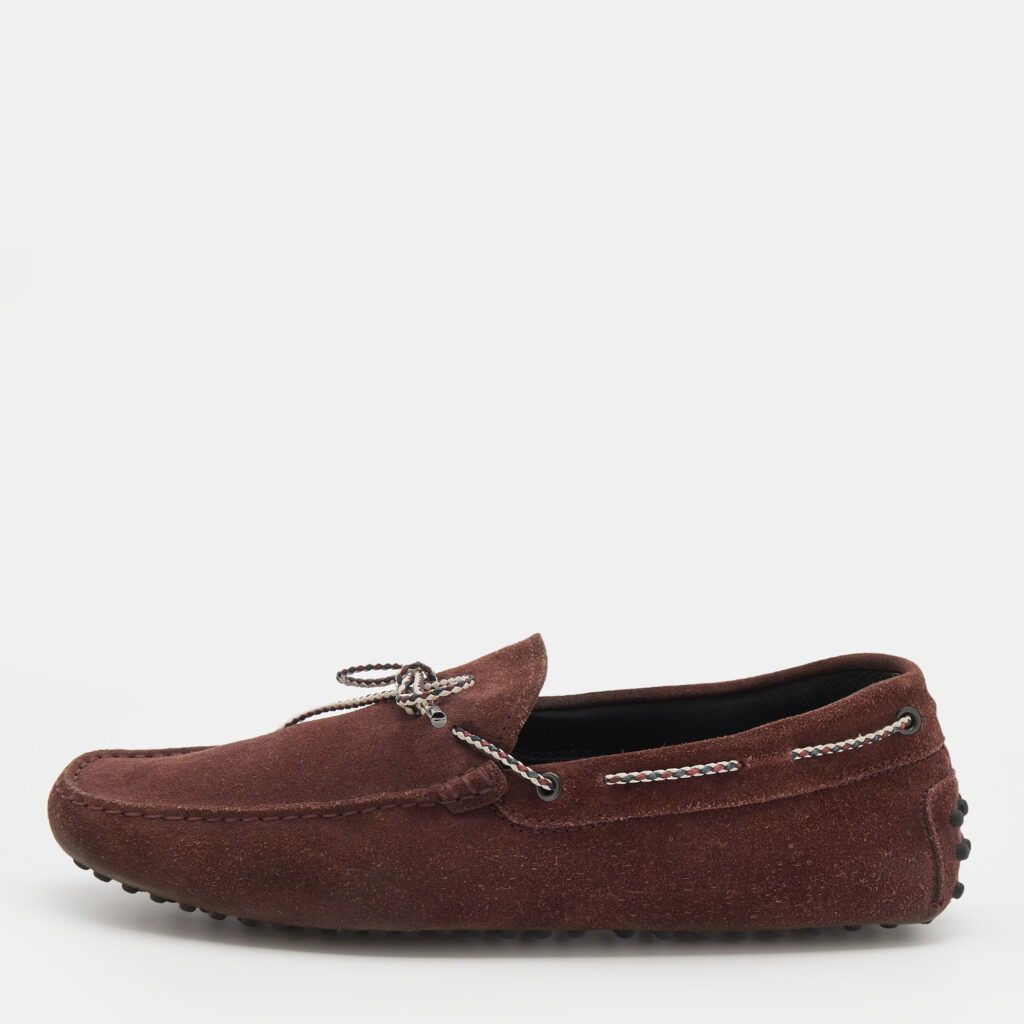 luxury-men-tods-used-shoes-p698719-002-1 Tod's Burgundy Suede Bow Slip On Loafers Size 42