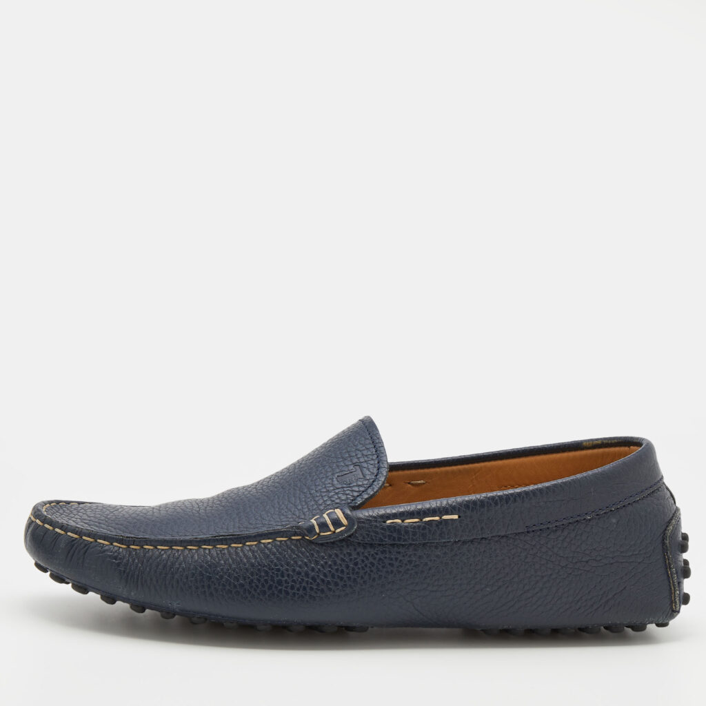 luxury-men-tods-used-shoes-p720090-002 Tod's Blue Leather Slip On Loafers Size 41.5