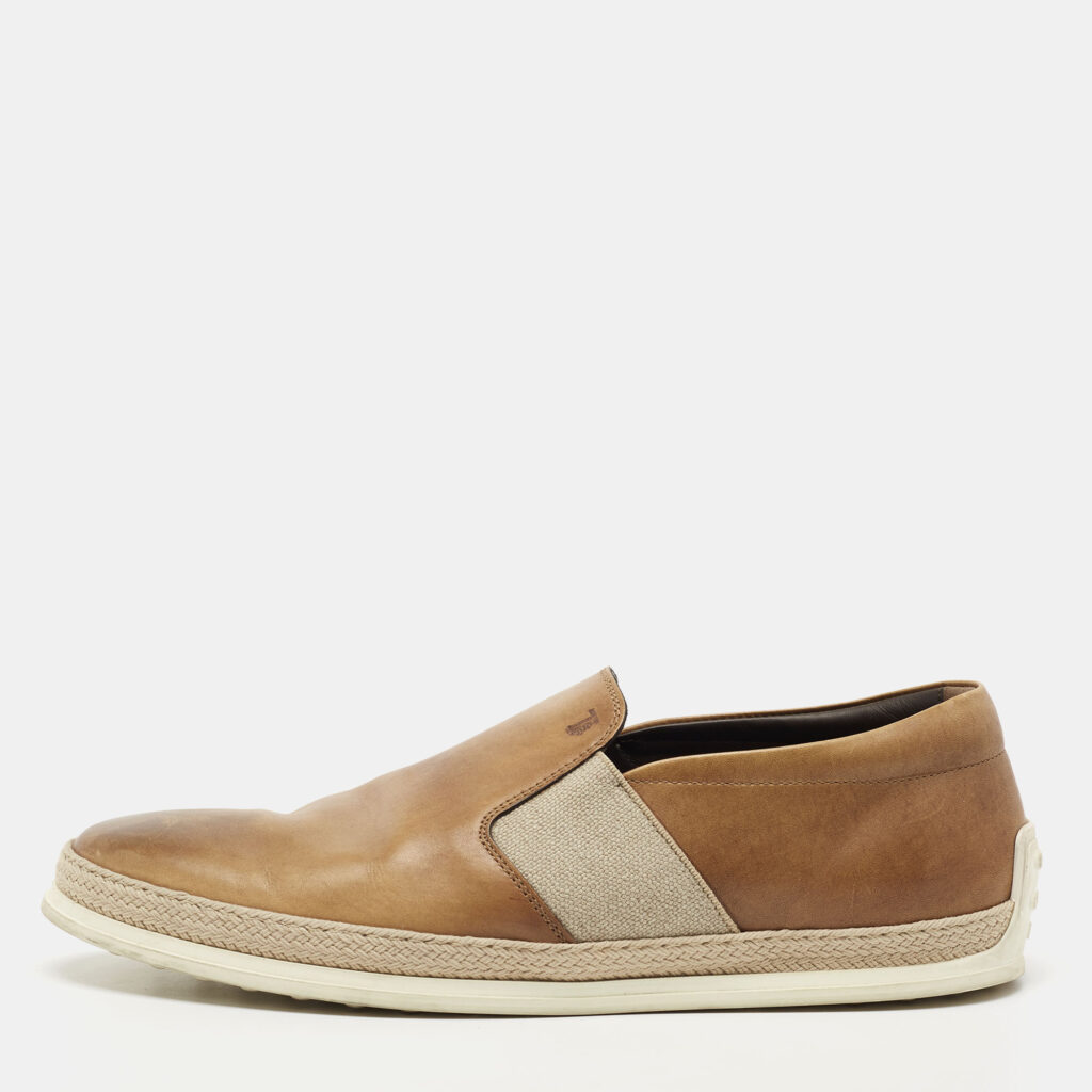 luxury-men-tods-used-shoes-p755538-010 Tod's Two Tone Leather Espadrille Slip On Loafers Size 44.5