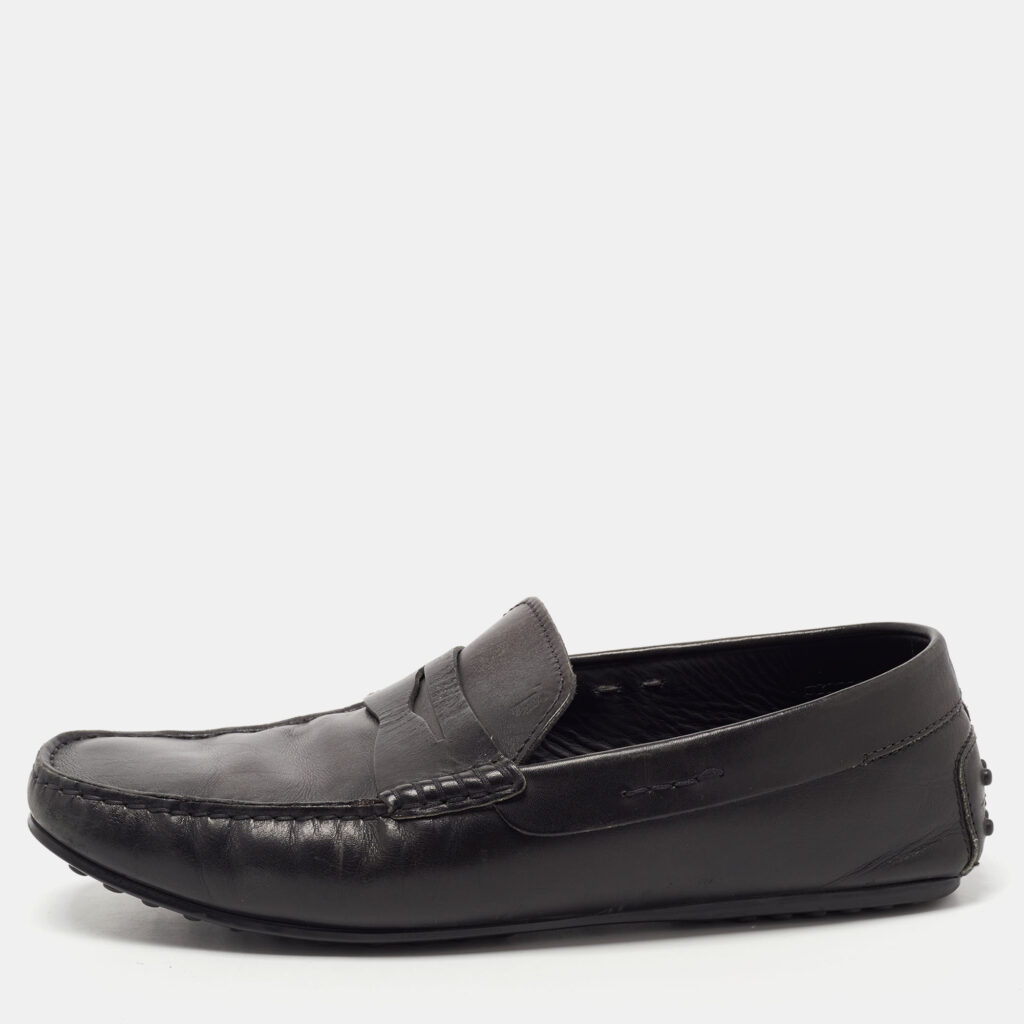 luxury-men-tods-used-shoes-p764579-010 Tods Black Leather Gommino Driving Loafers Size 42