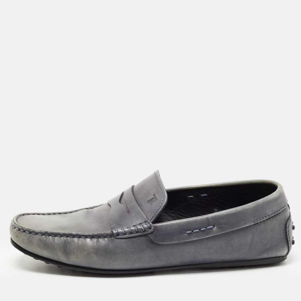 luxury-men-tods-used-shoes-p764932-001 Tod's Grey Leather Penny Loafers Size 42