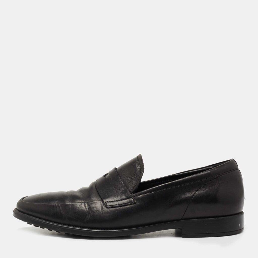 luxury-men-tods-used-shoes-p766255-003 Tod's Black Leather Penny Slip On Loafers Size 39.5